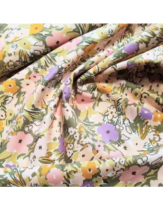 Tissu, Popeline de Coton Fleurie, Multicolore, Laize 150 cm, 100% Coton 112.5g/m² 2
