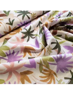Tissu, Voile de Coton Impression Digitale, Feuilles de Palme Multicolores sur Blanc, Laize 150 cm, 100% Coton 112.5g/m² 2