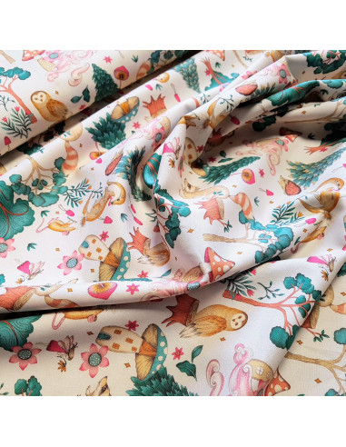 Popeline de coton, impression digitale, animaux de la forêt