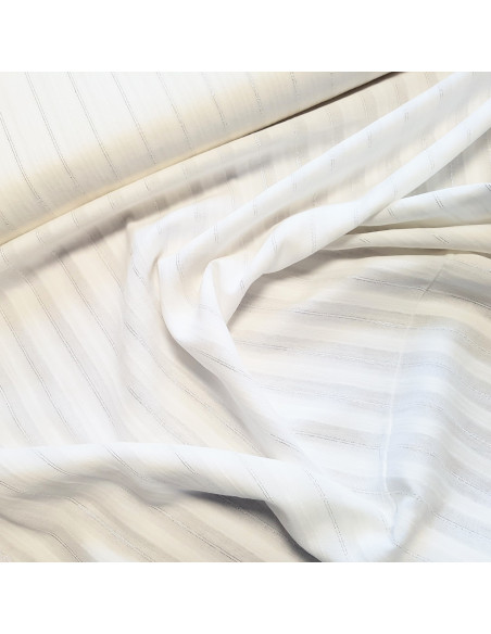 Tissu, Voile de Coton Lurex Rayé, Écru Argent, Laize 142 cm, 98% Coton 2% Lurex 115g/m²