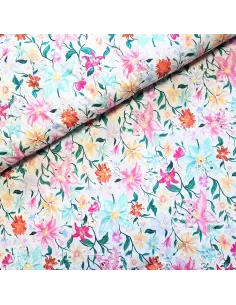 Tissu, Voile de Coton Brodé Fleuri, Rose, Laize 135 cm, 100% Coton 131g/m²