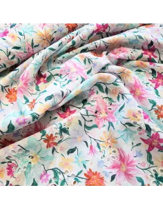 Tissu, Voile de Coton Brodé Fleuri, Rose, Laize 135 cm, 100% Coton 131g/m² 2