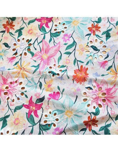 Voile de coton brodé, fleurs