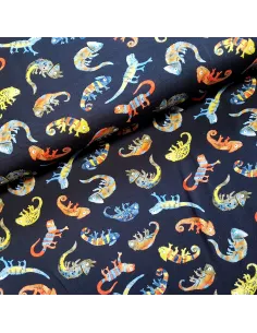Tissu, Jersey de Coton Digital Caméléons, Marine Tropical, Laize 150 cm, Coton Stretch Oeko-Tex® Bio