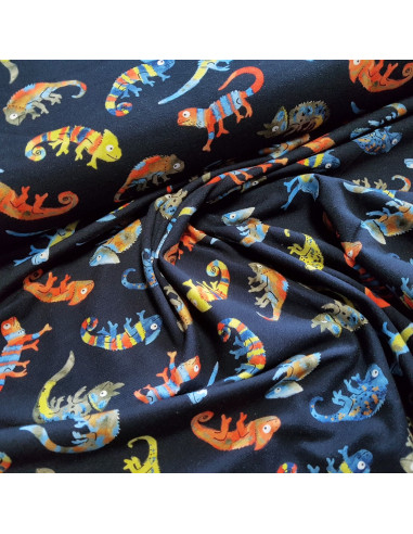 Tissu, Jersey de Coton Digital Caméléons, Marine Tropical, Laize 150 cm, Coton Stretch Oeko-Tex® Bio