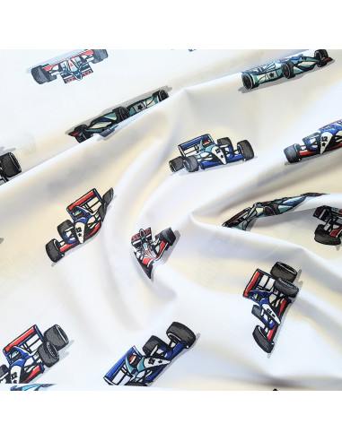 Popeline de coton, voitures de course