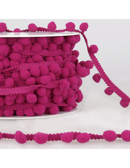 Galon petits pompons, rose fuchsia