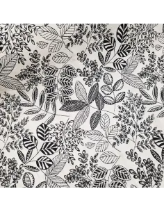 Tissu, Jacquard Gobelin Feuillage, Noir et Blanc, Laize 150 cm, 62% Coton 38% Polyester 340g/m²
