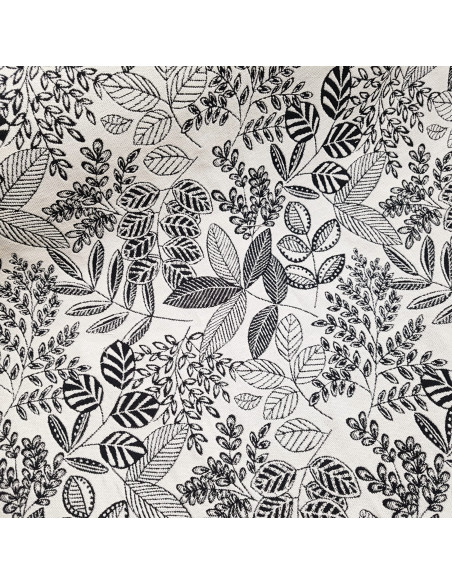 Tissu, Jacquard Gobelin Feuillage, Noir et Blanc, Laize 150 cm, 62% Coton 38% Polyester 340g/m²