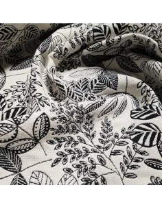 Tissu, Jacquard Gobelin Feuillage, Noir et Blanc, Laize 150 cm, 62% Coton 38% Polyester 340g/m² 2