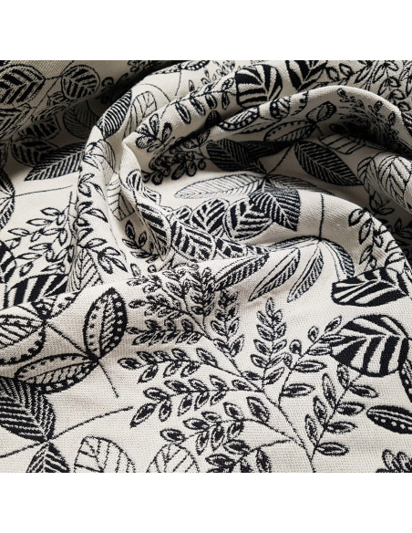Tissu, Jacquard Gobelin Feuillage, Noir et Blanc, Laize 150 cm, 62% Coton 38% Polyester 340g/m²