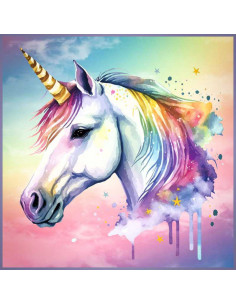 Panneau carré simili cuir, la licorne