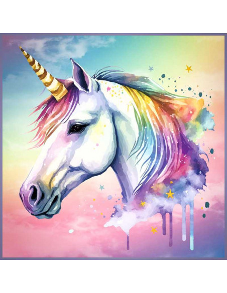 Panneau carré simili cuir, la licorne