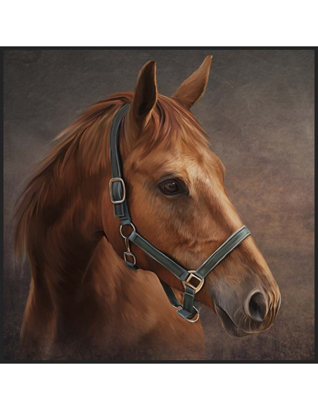 Panneau carré simili cuir, le cheval