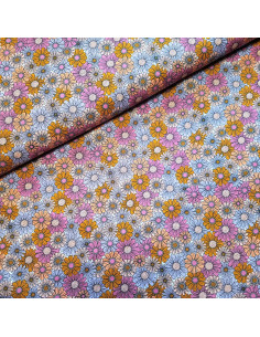 Popeline de coton, fleurs violettes