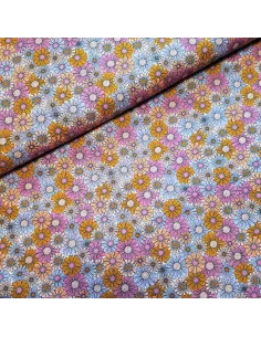 Tissu, Popeline de Coton Fleurie, Violettes, Laize 150 cm, 100% Coton 165g/ml