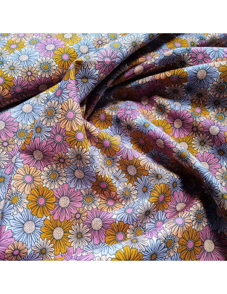 Tissu, Popeline de Coton Fleurie, Violettes, Laize 150 cm, 100% Coton 165g/ml