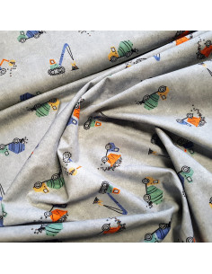 Popeline de coton, impression digitale, engins de chantier, gris 2