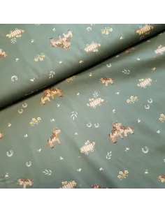 Tissu, Popeline de Coton, Petits Poneys Vert Sauge, Laize 150 cm, 100% Coton 150g/m²