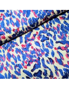 Tissu, Crêpe, Tâches Bleues et Roses, Laize 145 cm, 100% Polyester
