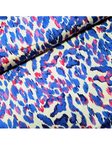 Tissu, Crêpe, Tâches Bleues et Roses, Laize 145 cm, 100% Polyester