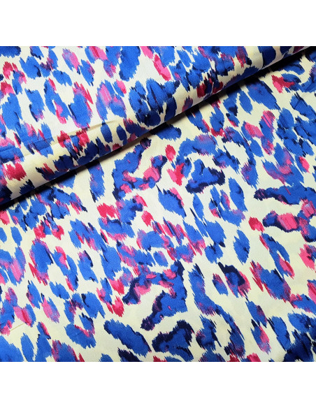 Tissu, Crêpe, Tâches Bleues et Roses, Laize 145 cm, 100% Polyester