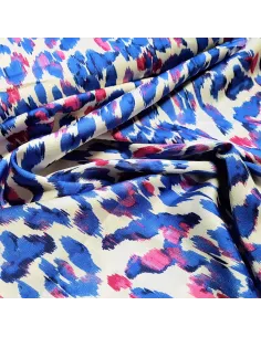 Tissu, Crêpe, Tâches Bleues et Roses, Laize 145 cm, 100% Polyester 2