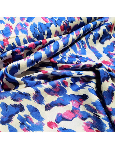 Tissu, Crêpe, Tâches Bleues et Roses, Laize 145 cm, 100% Polyester