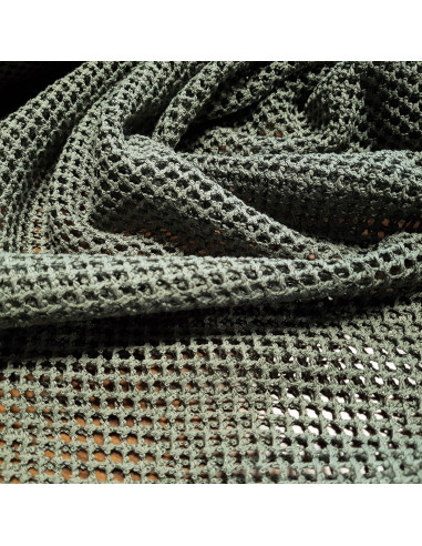 Tissu, Filet Macramé Ajouré, Vert Kaki Profond, Laize 150 cm, Polyester Coton Extensible