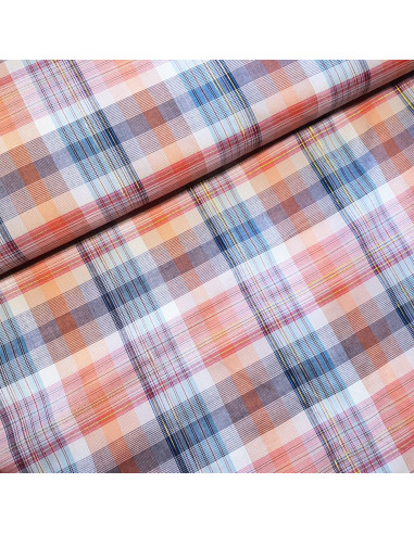 Tissu, Madras Lurex, Rose Bleu, Laize 145 cm, 93% Coton 7% Lurex