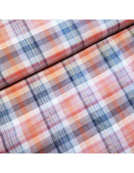 Tissu, Madras Lurex, Rose Bleu, Laize 145 cm, 93% Coton 7% Lurex