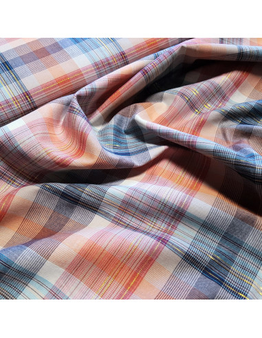 Tissu madras lurex, rose bleu