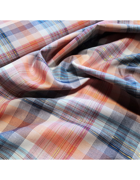 Tissu, Madras Lurex, Rose Bleu, Laize 145 cm, 93% Coton 7% Lurex