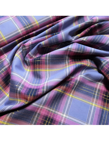 Tissu, Madras Lurex, Violet Rose, Laize 145 cm, 93% Coton 7% Lurex