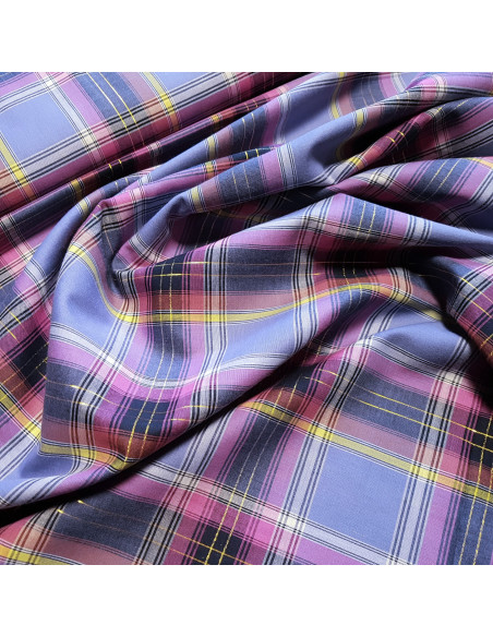 Tissu, Madras Lurex, Violet Rose, Laize 145 cm, 93% Coton 7% Lurex