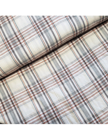 Tissu, Madras, Beige Terracotta, Laize 135 cm, 99% Coton 1% Elasthanne