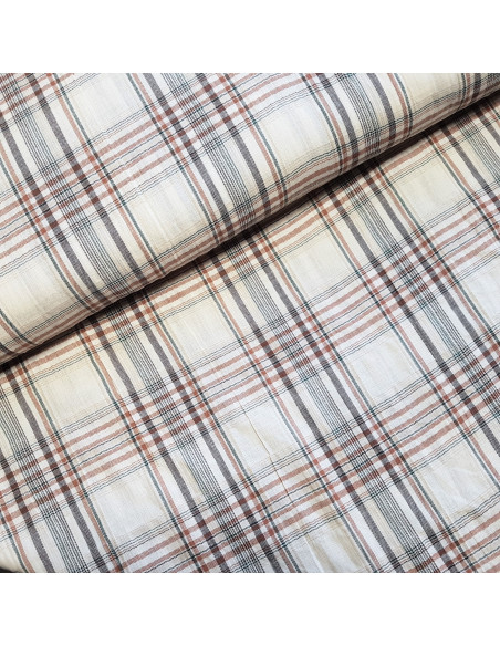 Tissu, Madras, Beige Terracotta, Laize 135 cm, 99% Coton 1% Elasthanne