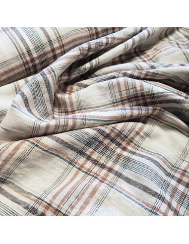 Tissu, Madras, Beige Terracotta, Laize 135 cm, 99% Coton 1% Elasthanne
