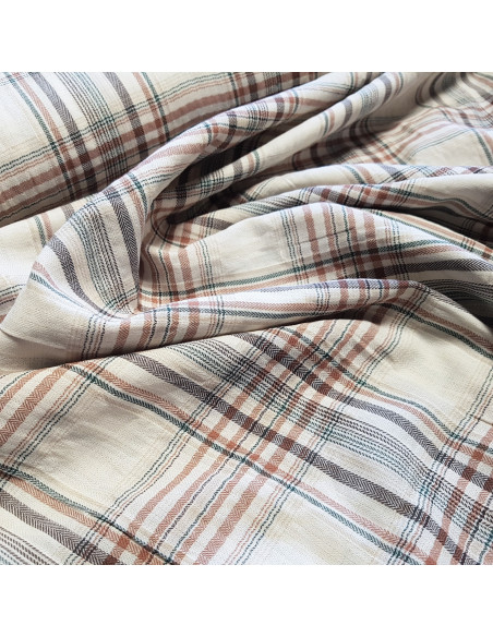 Tissu, Madras, Beige Terracotta, Laize 135 cm, 99% Coton 1% Elasthanne
