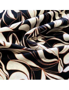 Tissu, Lin Lavé Imprimé Feuilles Élégantes, Multicolore, Laize 140 cm, 100% Lin 336g/ml 2