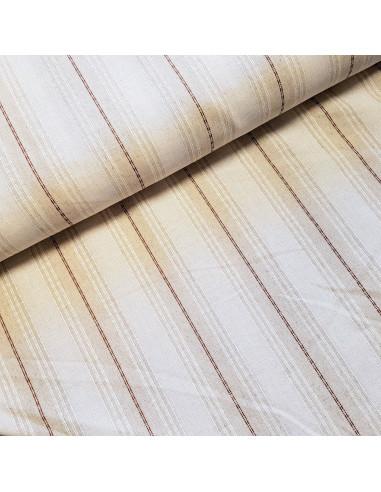 Tissu, Toile Rayée, Beige Écru, Laize 140 cm, Mélange Lin Coton