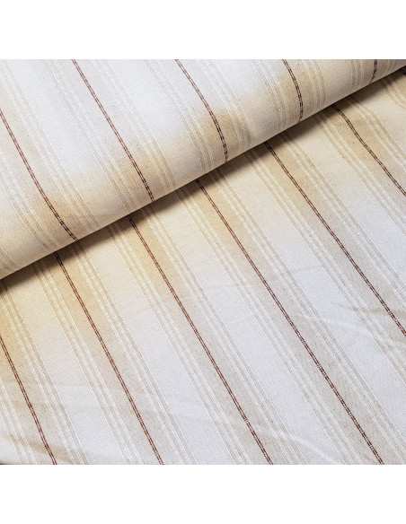 Tissu, Toile Rayée, Beige Écru, Laize 140 cm, Mélange Lin Coton