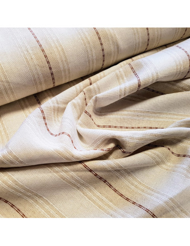 Tissu, Toile Rayée, Beige Écru, Laize 140 cm, Mélange Lin Coton