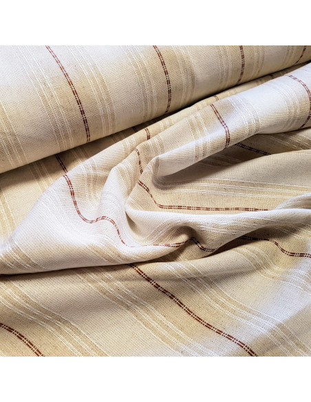 Tissu, Toile Rayée, Beige Écru, Laize 140 cm, Mélange Lin Coton