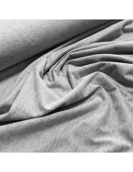 Tissu, Jersey de Coton Uni, Gris Chiné, Laize 145 cm, Coton Stretch Oeko-Tex
