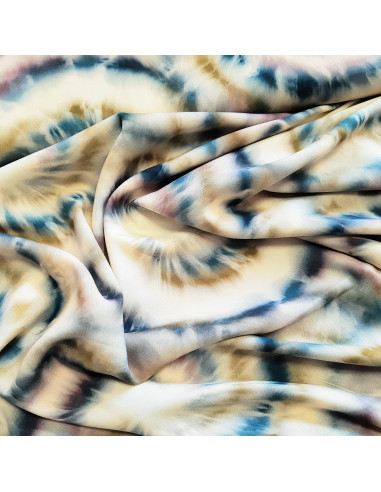 Tissu, Viscose Imprimée Tie & Dye, Vert et Beige, Laize 140 cm, 100% Viscose 154g/m²