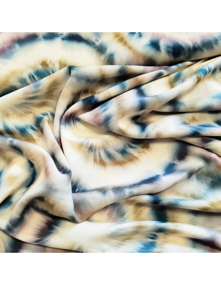 Tissu, Viscose Imprimée Tie & Dye, Vert et Beige, Laize 140 cm, 100% Viscose 154g/m²