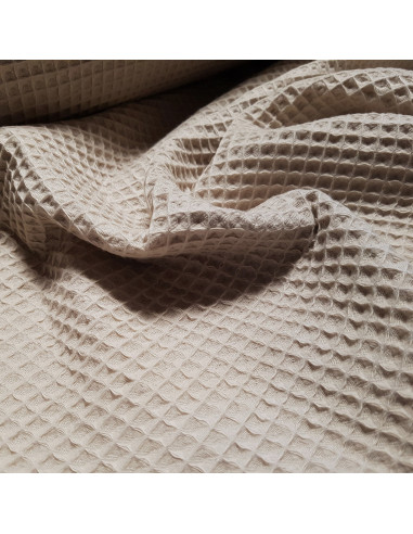 Tissu, Nid d'Abeille Uni, Beige Lin, Laize 150 cm, 100% Coton 230g/m²