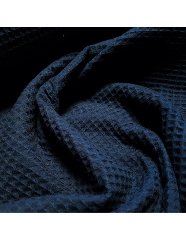 Tissu, Nid d'Abeille Uni, Bleu Marine, Laize 150 cm, 100% Coton 230g/m²