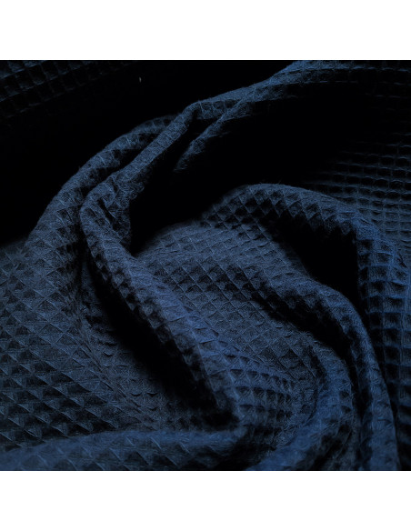 Tissu, Nid d'Abeille Uni, Bleu Marine, Laize 150 cm, 100% Coton 230g/m²